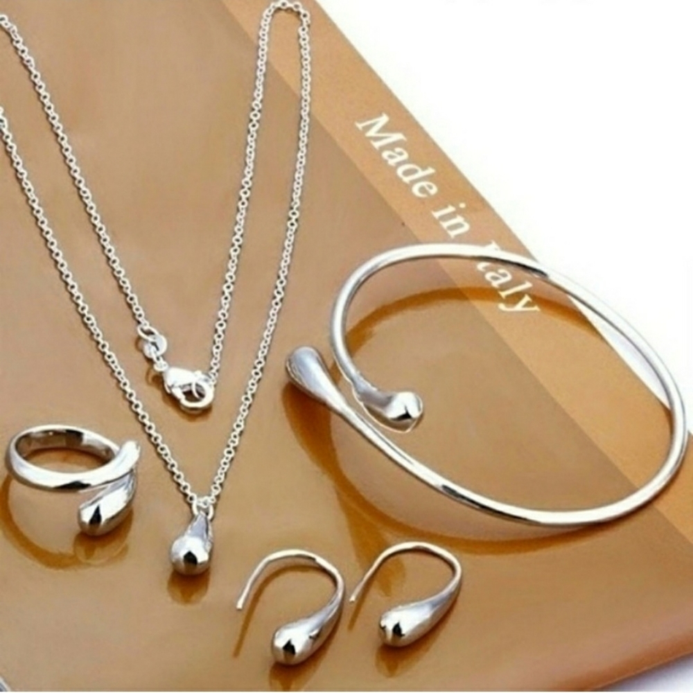 4 Piece Raindrop 925 Stamped Sterling Silver Set